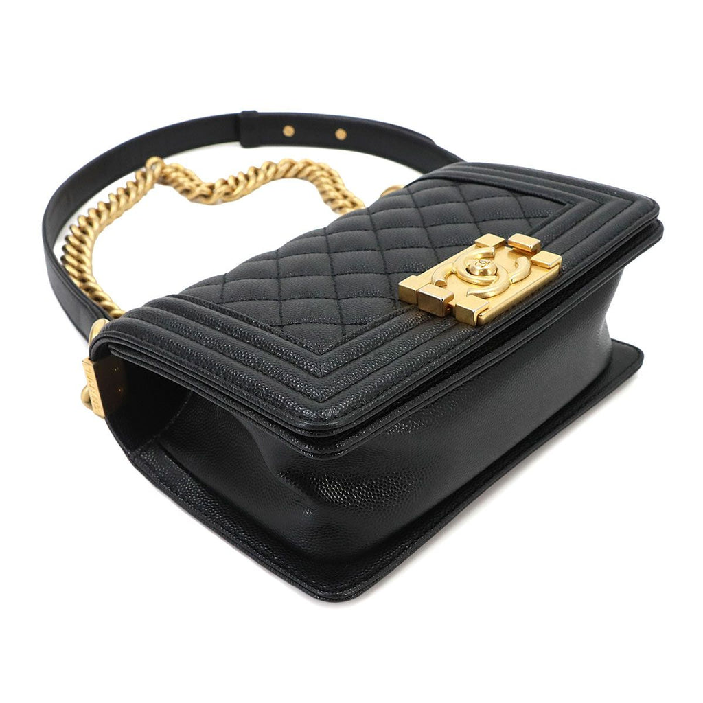 Chanel Boy Small Chain Shoulder Bag Caviar Leather Black Gold — view 4