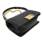 Chanel Boy Small Chain Shoulder Bag Caviar Leather Black Gold — view 4