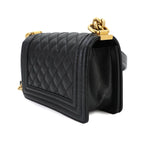 Chanel Boy Small Chain Shoulder Bag Caviar Leather Black Gold — view 3