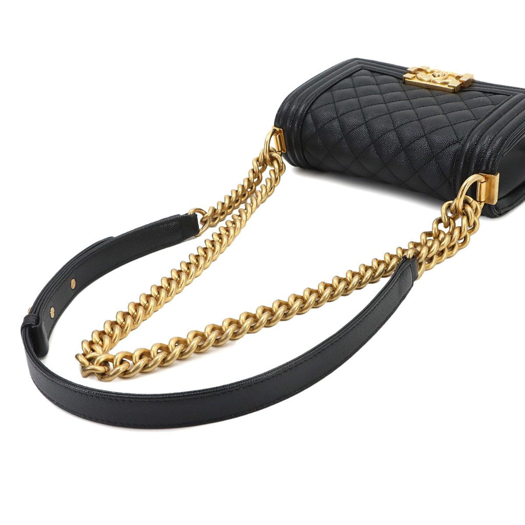 Chanel Boy Small Chain Shoulder Bag Caviar Leather Black Gold — view 5