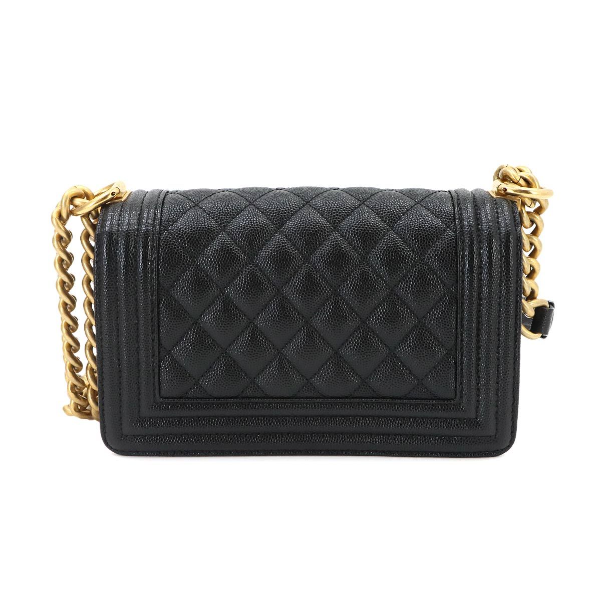 Chanel Boy Small Chain Shoulder Bag Caviar Leather Black Gold — view 2