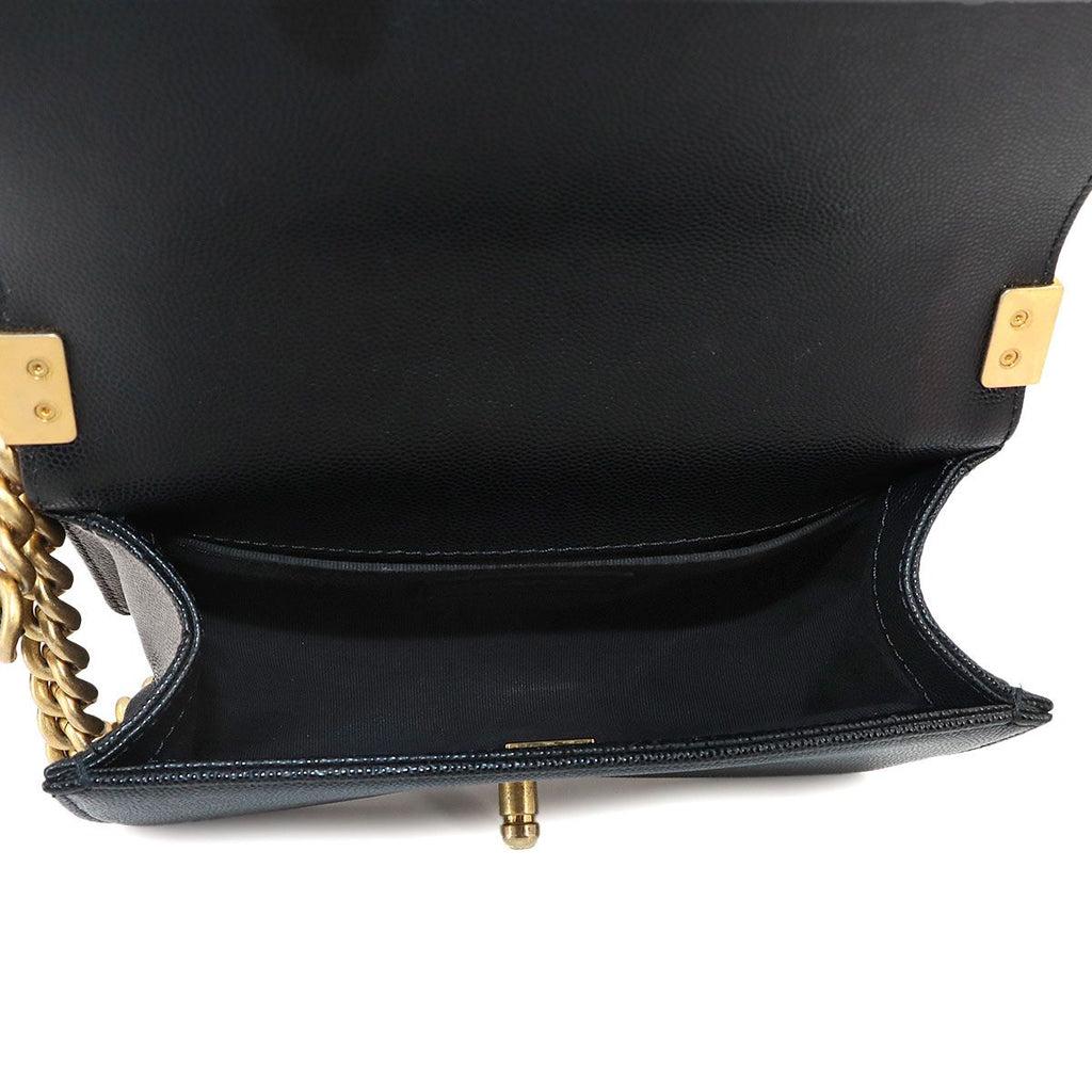 Chanel Boy Small Chain Shoulder Bag Caviar Leather Black Gold — view 6