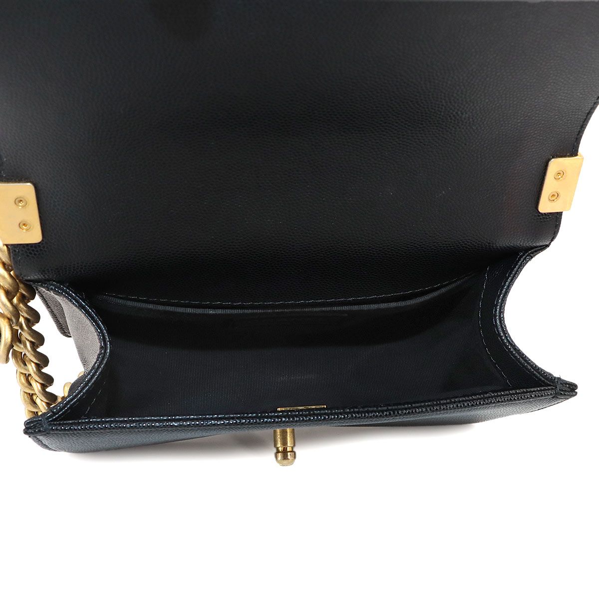 Chanel Boy Small Chain Shoulder Bag Caviar Leather Black Gold — view 6