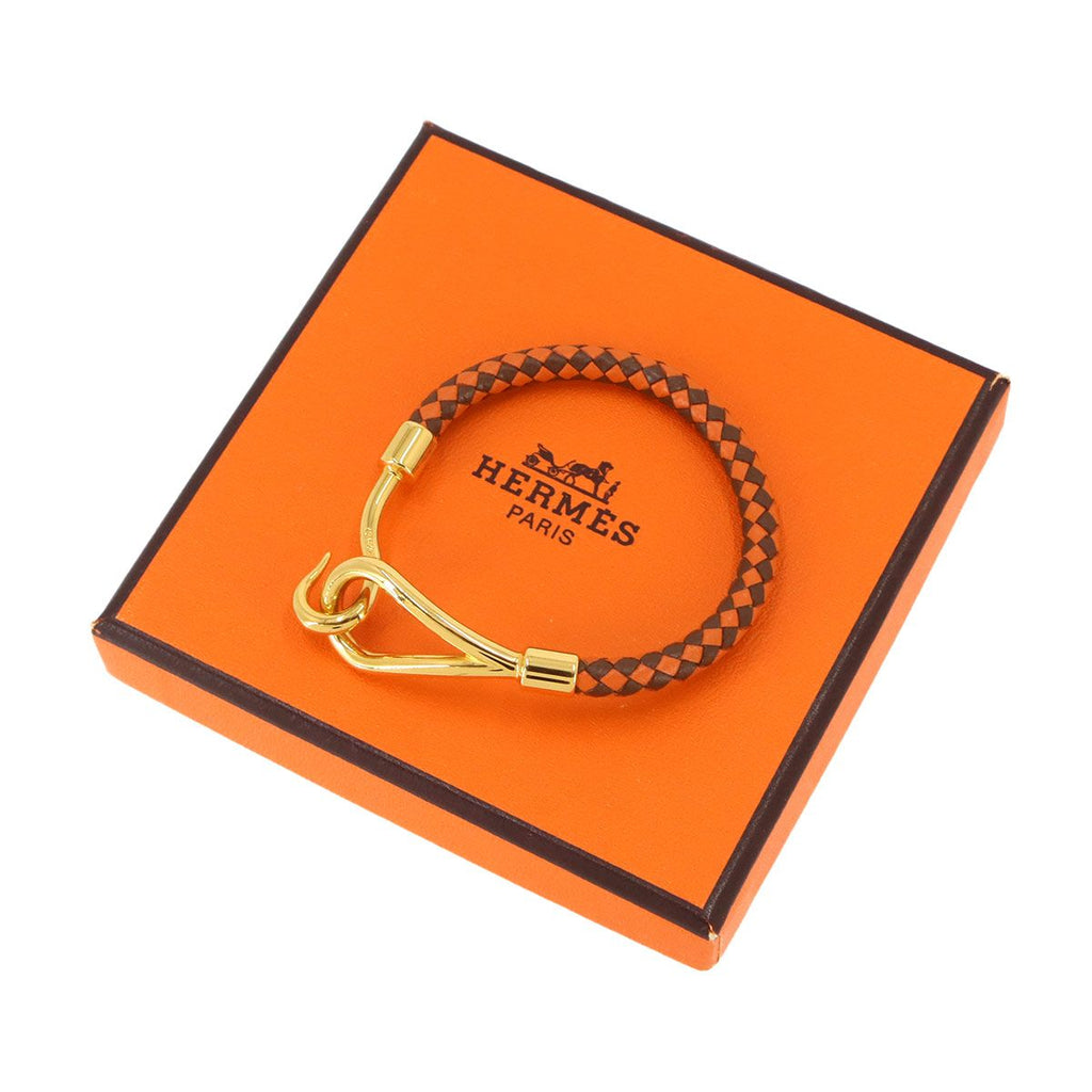 Hermes Jumbo H Ash Bracelet Leather Orange Brown Gold — view 2