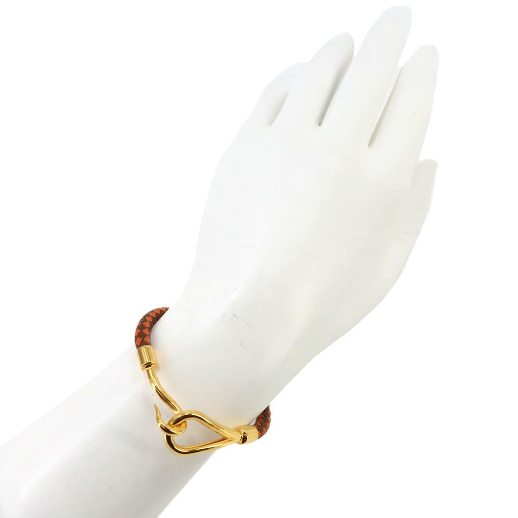 Hermes Jumbo H Ash Bracelet Leather Orange Brown Gold — view 7