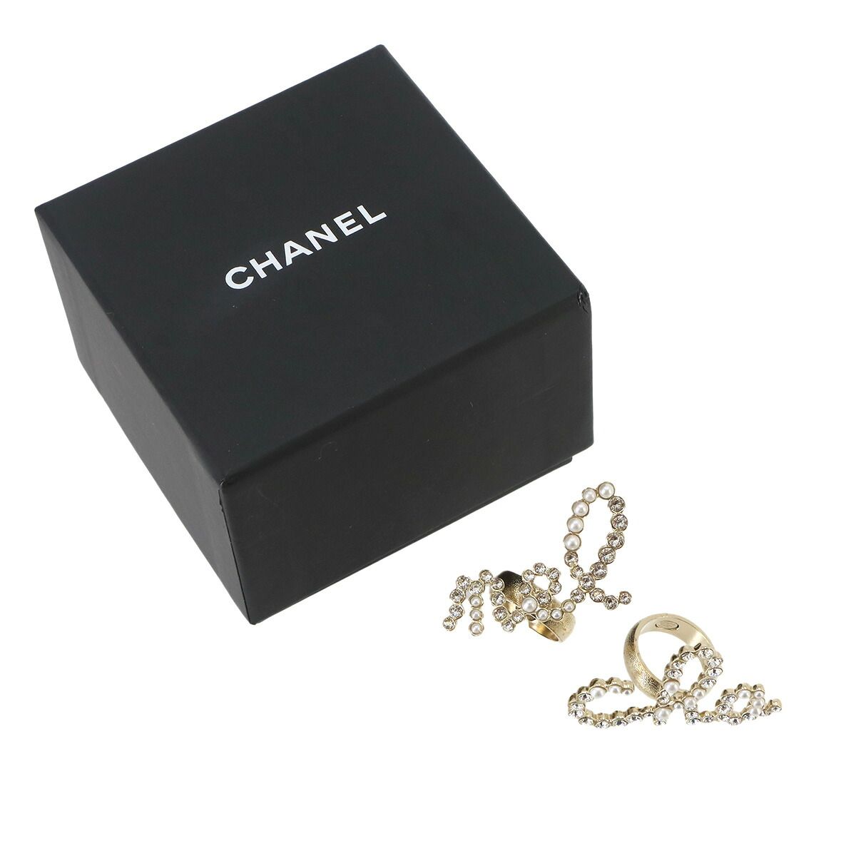 Chanel Logo Ring Set Rhinestone Gold — view 2