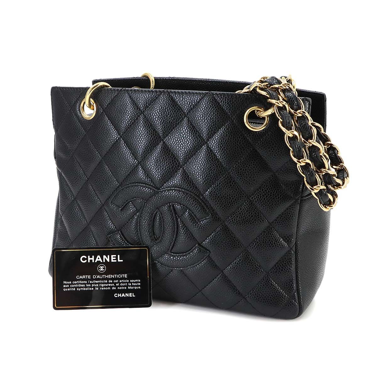 Chanel Quilted Chain Shoulder Bag Caviar Leather Black Vintage — view 2