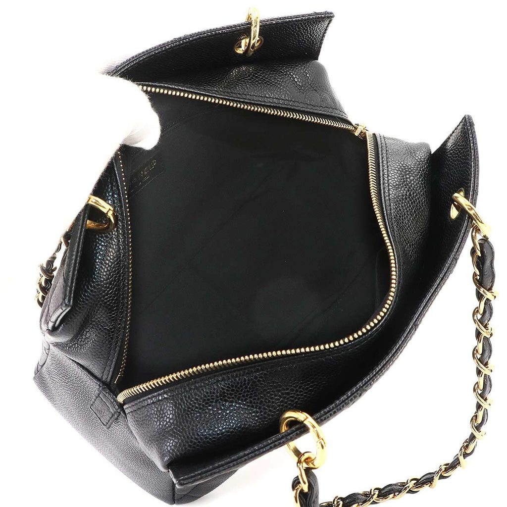 Chanel Quilted Chain Shoulder Bag Caviar Leather Black Vintage — view 7