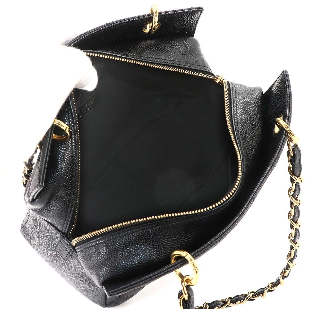 Chanel Quilted Chain Shoulder Bag Caviar Leather Black Vintage — view 7