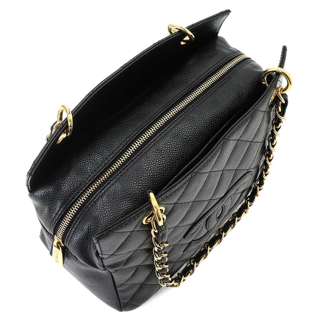 Chanel Quilted Chain Shoulder Bag Caviar Leather Black Vintage — view 8