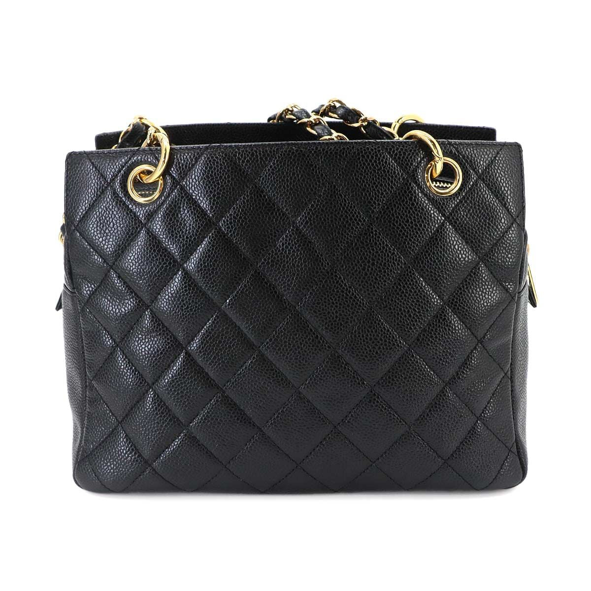 Chanel Quilted Chain Shoulder Bag Caviar Leather Black Vintage — view 3