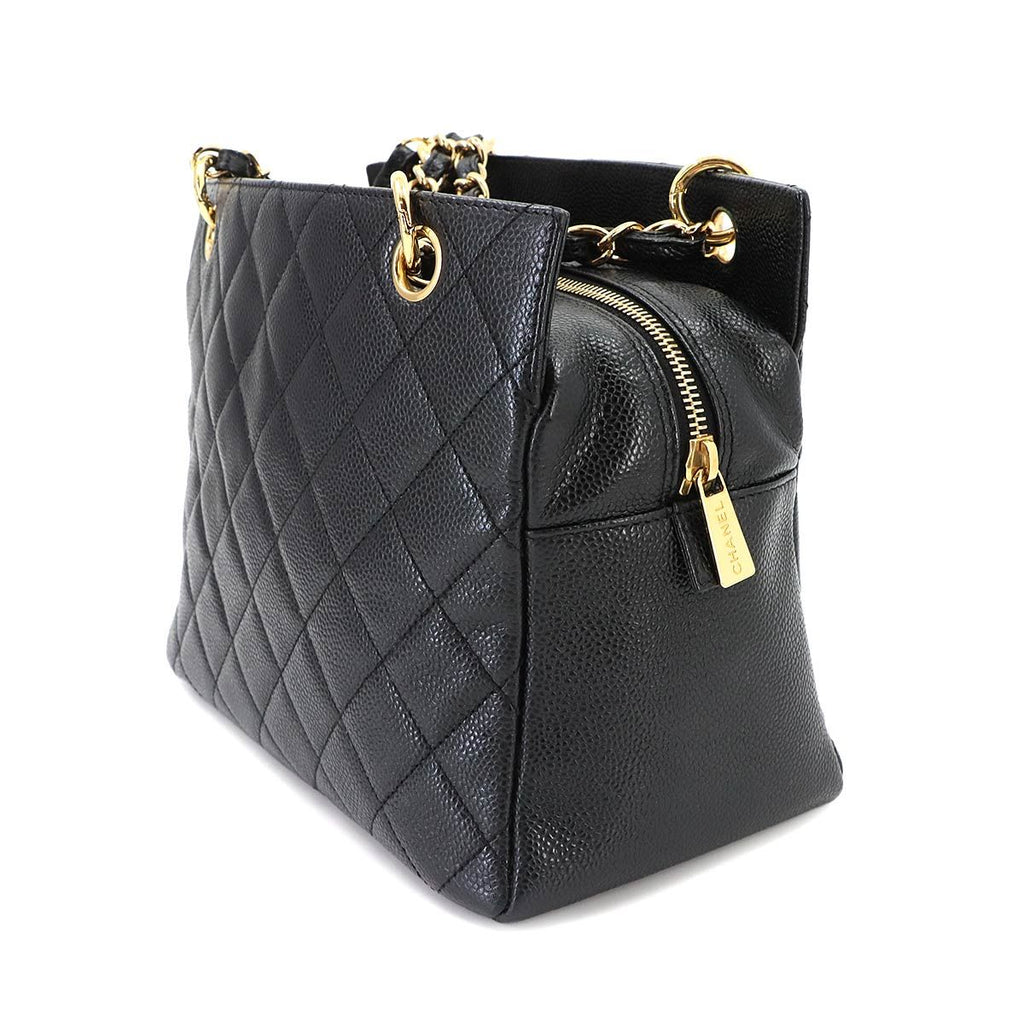 Chanel Quilted Chain Shoulder Bag Caviar Leather Black Vintage — view 4