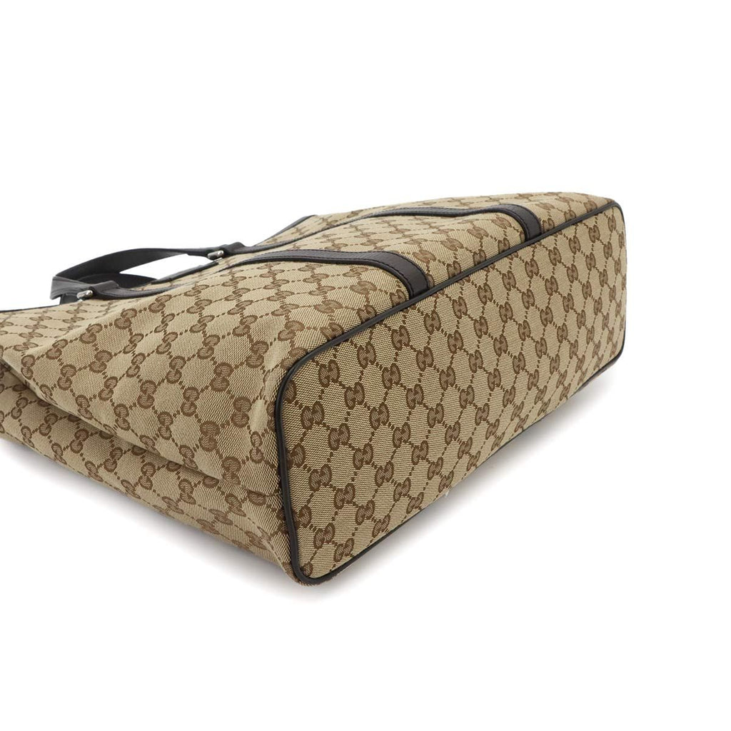 Gucci GG Canvas 2-Way Tote Shoulder Bag Leather Beige Brown Silver — view 5