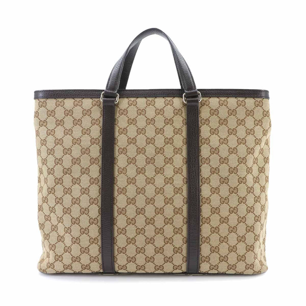 Gucci GG Canvas 2-Way Tote Shoulder Bag Leather Beige Brown Silver — view 3