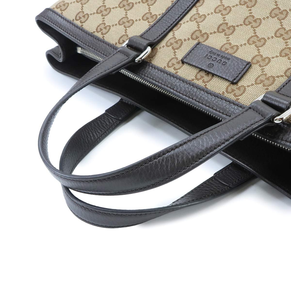 Gucci GG Canvas 2-Way Tote Shoulder Bag Leather Beige Brown Silver — view 6
