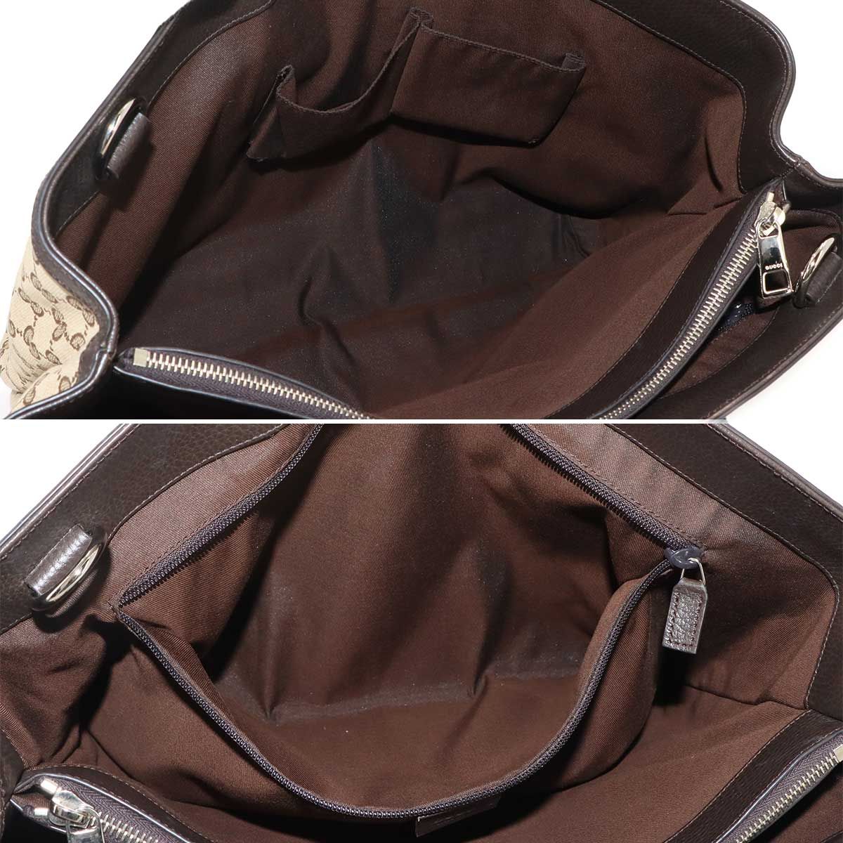 Gucci GG Canvas 2-Way Tote Shoulder Bag Leather Beige Brown Silver — view 7