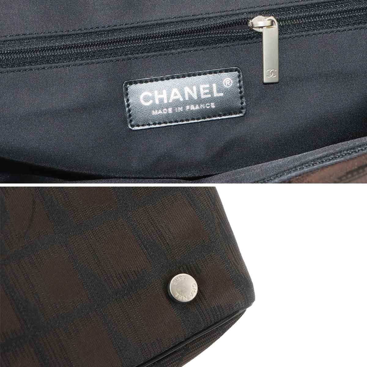 Chanel New Travel Line Tote Bag PM Nylon Jacquard Leather Dark Brown — view 8