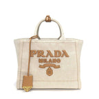 Prada Tote Bag Linen Blend Small Natural Gold