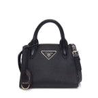 Prada Shoulder Bag Kristen Black Saffiano Leather Silver