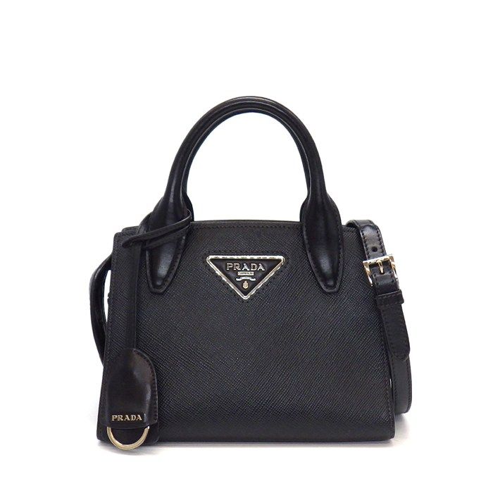 Prada Shoulder Bag Kristen Black Saffiano Leather Silver