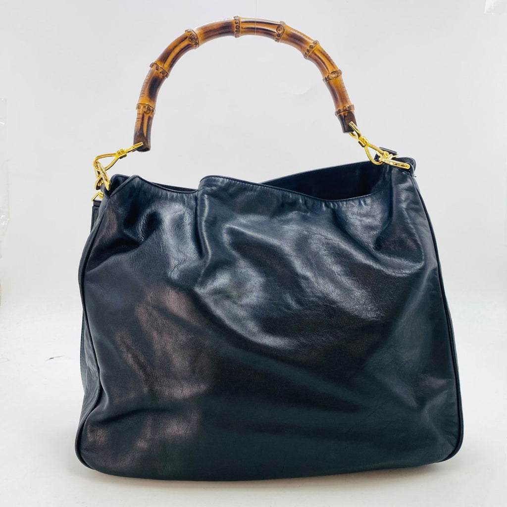 Gucci Bamboo Leather 2-Way Shoulder Hand Bag Black — view 2
