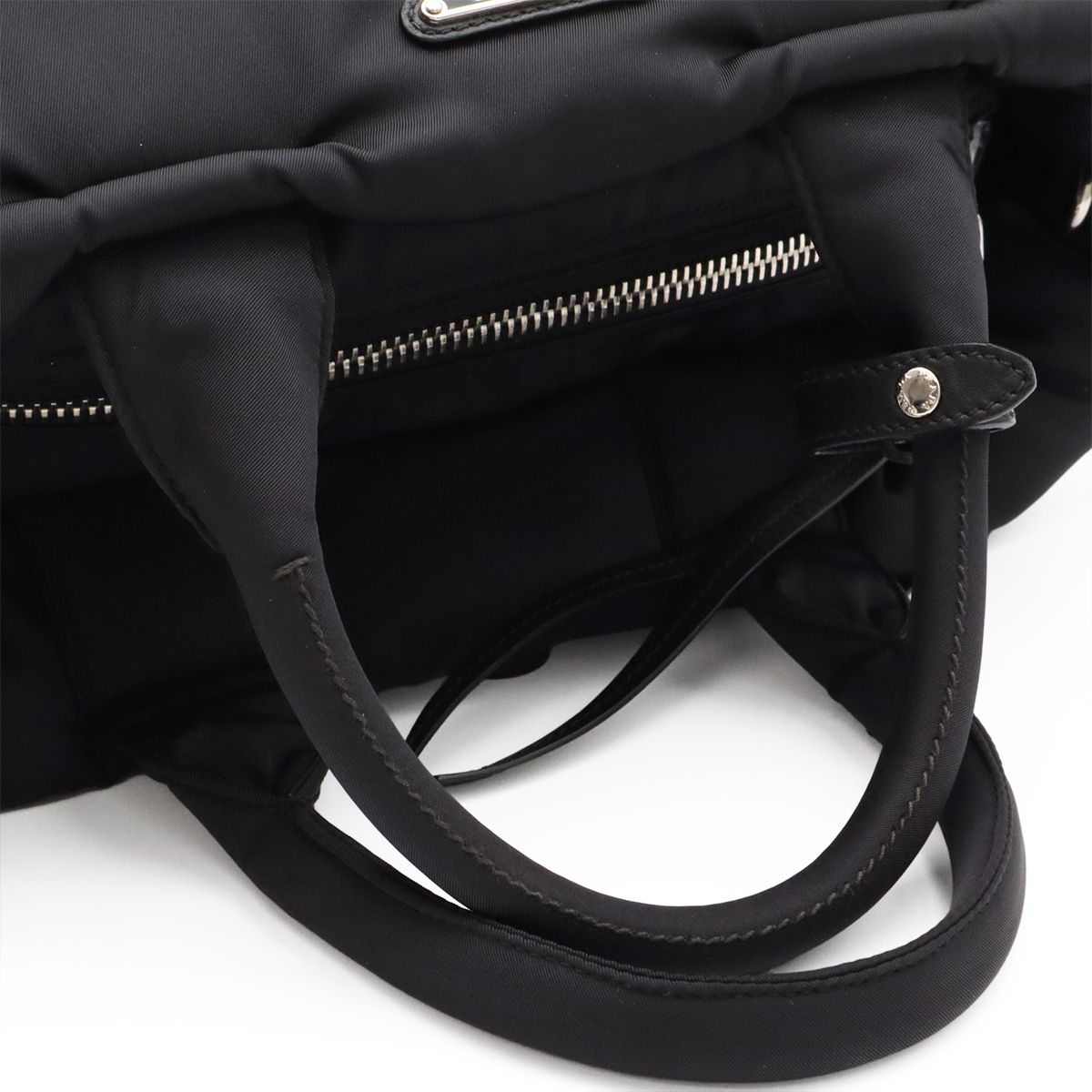 Prada Bomber Triangle Logo Tote 2-Way Shoulder Bag Nylon Leather Nero Black — view 4