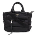 Prada Bomber Triangle Logo Tote 2-Way Shoulder Bag Nylon Leather Nero Black