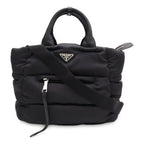 Prada Bomber Triangle Logo Tote 2-Way Shoulder Bag Nylon Leather Nero Black