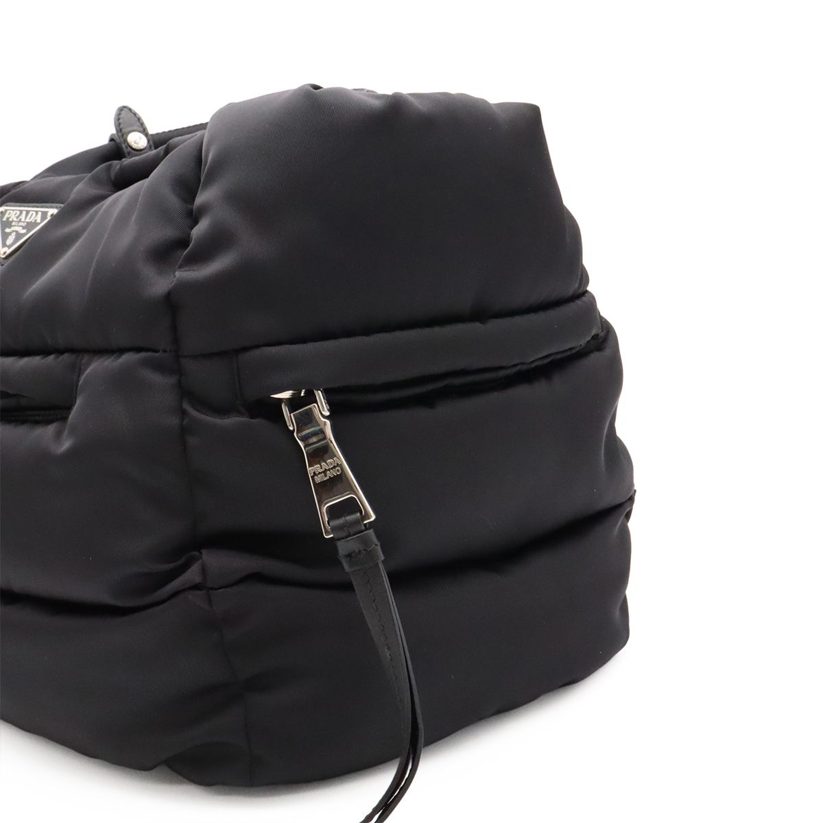 Prada Bomber Triangle Logo Tote 2-Way Shoulder Bag Nylon Leather Nero Black — view 7