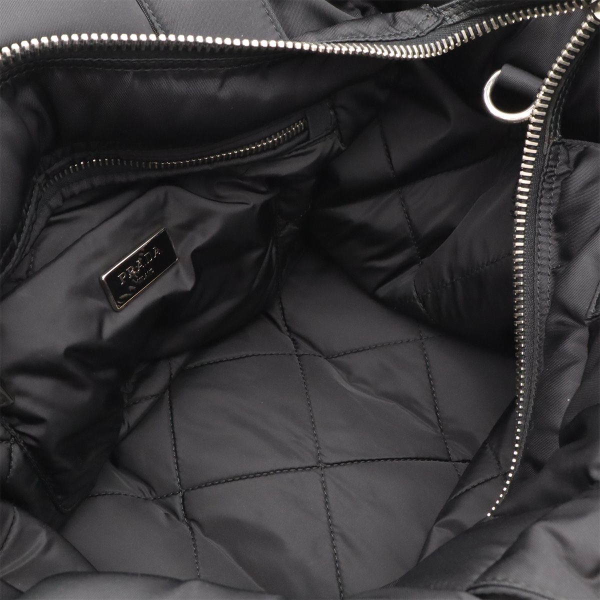 Prada Bomber Triangle Logo Tote 2-Way Shoulder Bag Nylon Leather Nero Black — view 8