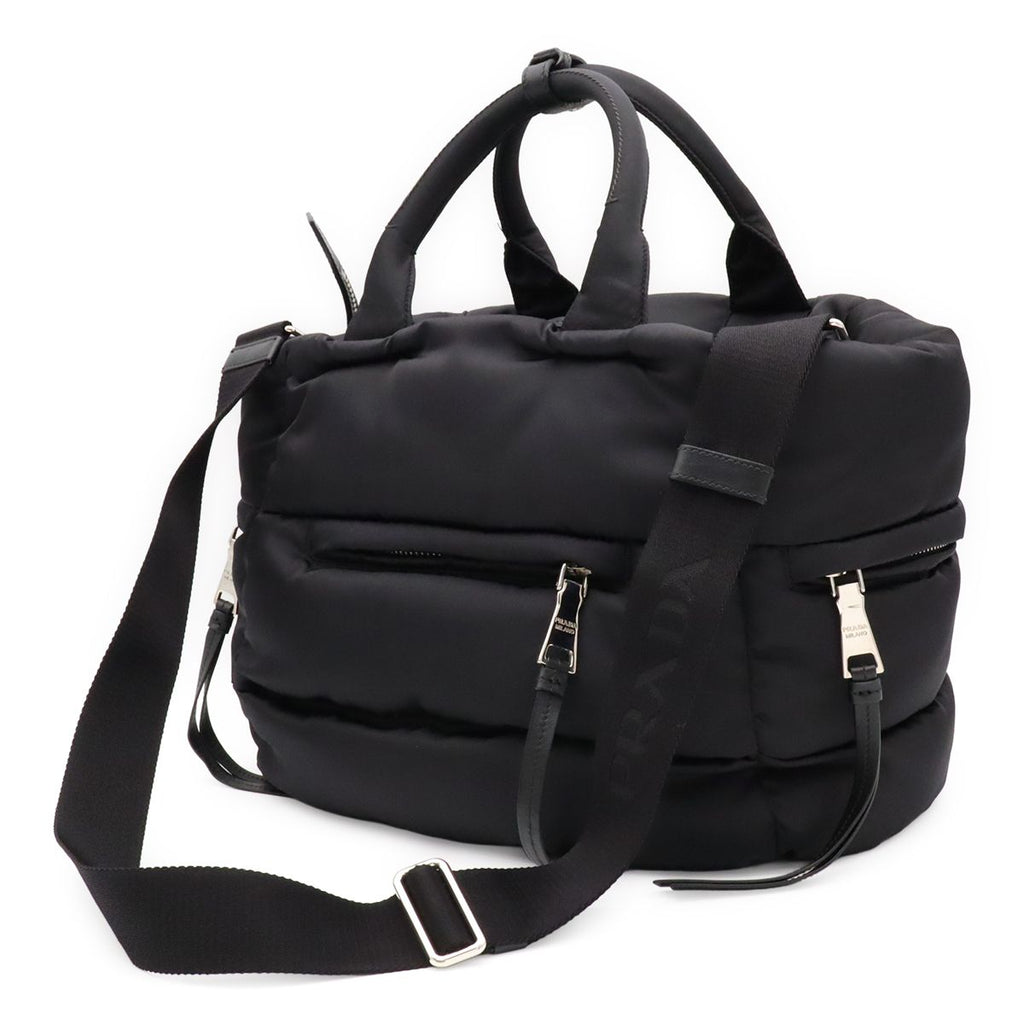 Prada Bomber Triangle Logo Tote 2-Way Shoulder Bag Nylon Leather Nero Black — view 2