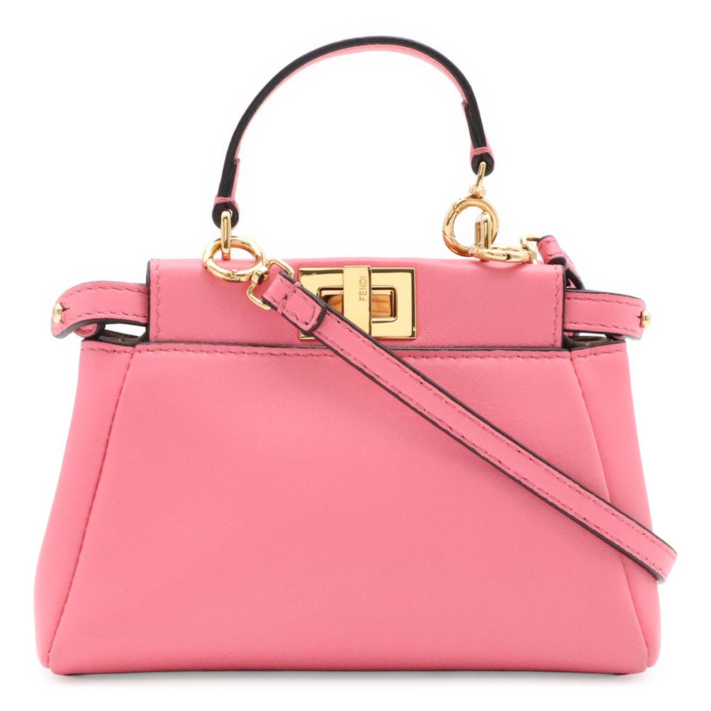 Fendi Micro Peekaboo Mini Bag 2-Way Crossbody Leather Pink Gold