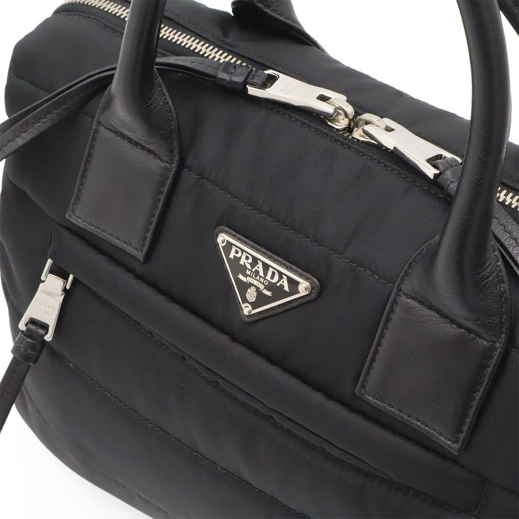 Prada Bomber Mini Boston Bag 2-Way Nylon Leather Nero Black — view 6