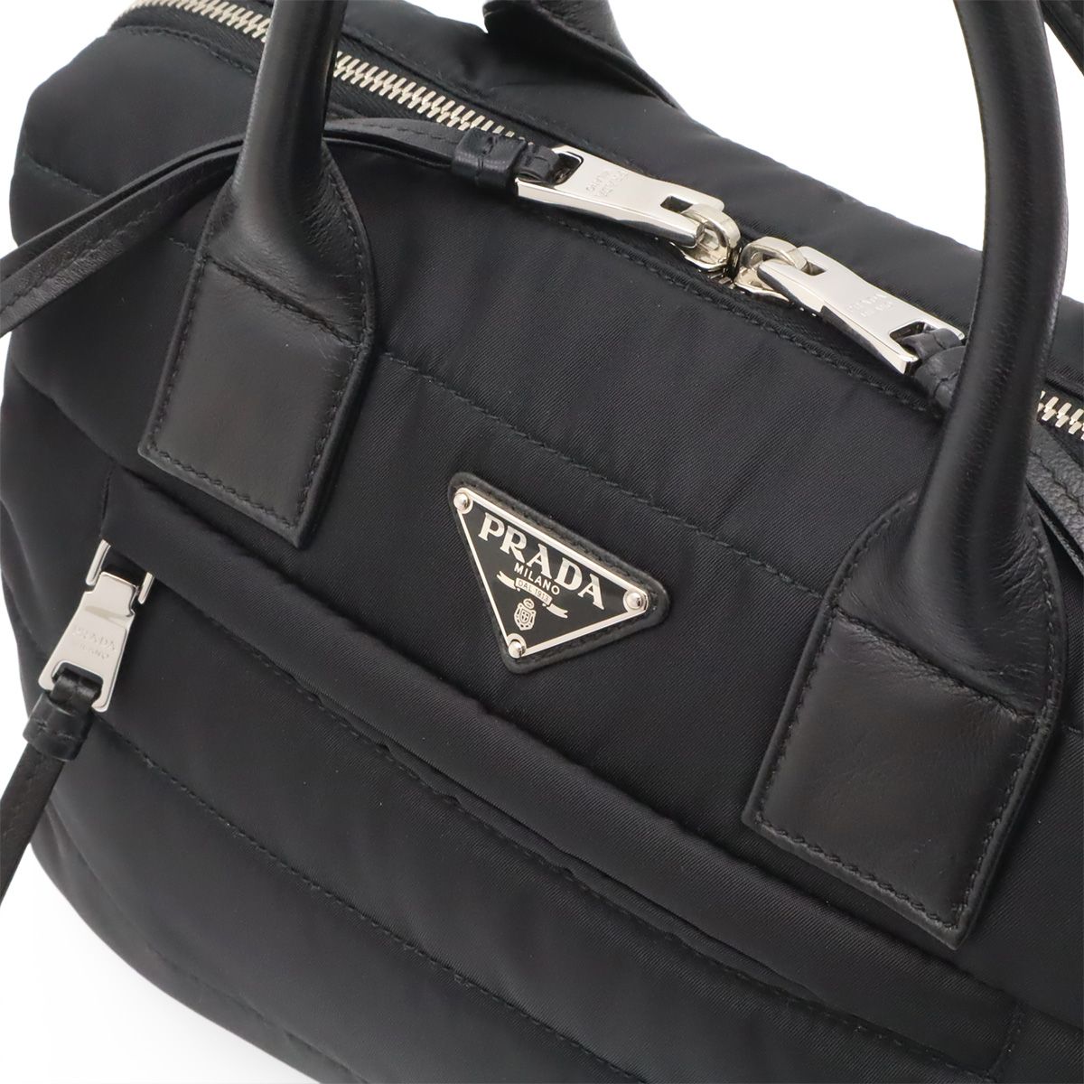Prada Bomber Mini Boston Bag 2-Way Nylon Leather Nero Black — view 6