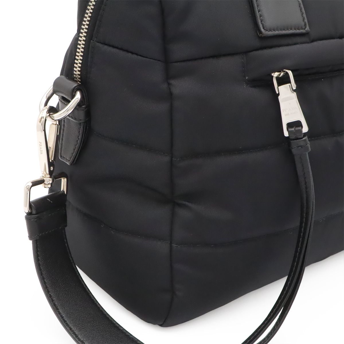Prada Bomber Mini Boston Bag 2-Way Nylon Leather Nero Black — view 5