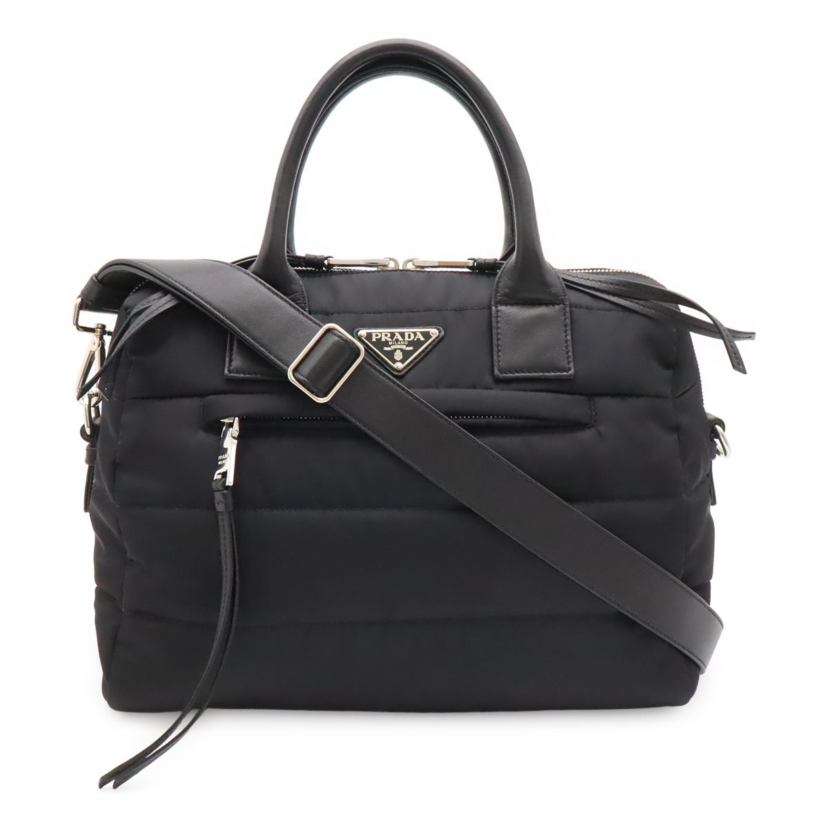 Prada Bomber Mini Boston Bag 2-Way Nylon Leather Nero Black