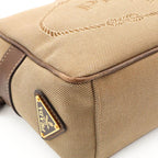 Prada Logo Jacquard Ribbon Shoulder Bag Pochette Canvas Corda Beige Brucia — view 3