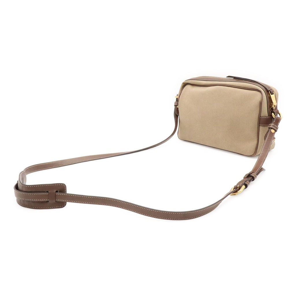 Prada Logo Jacquard Ribbon Shoulder Bag Pochette Canvas Corda Beige Brucia — view 2