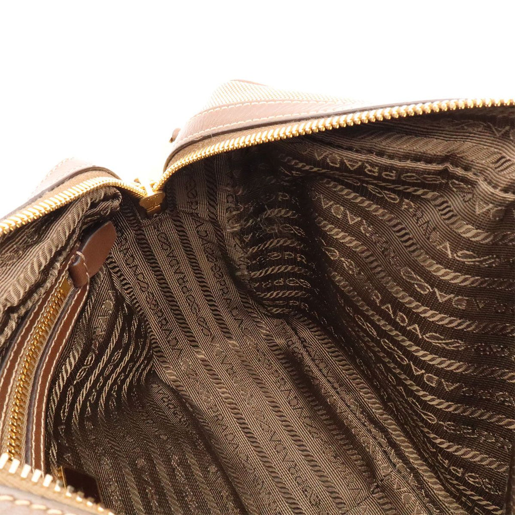 Prada Logo Jacquard Ribbon Shoulder Bag Pochette Canvas Corda Beige Brucia — view 8