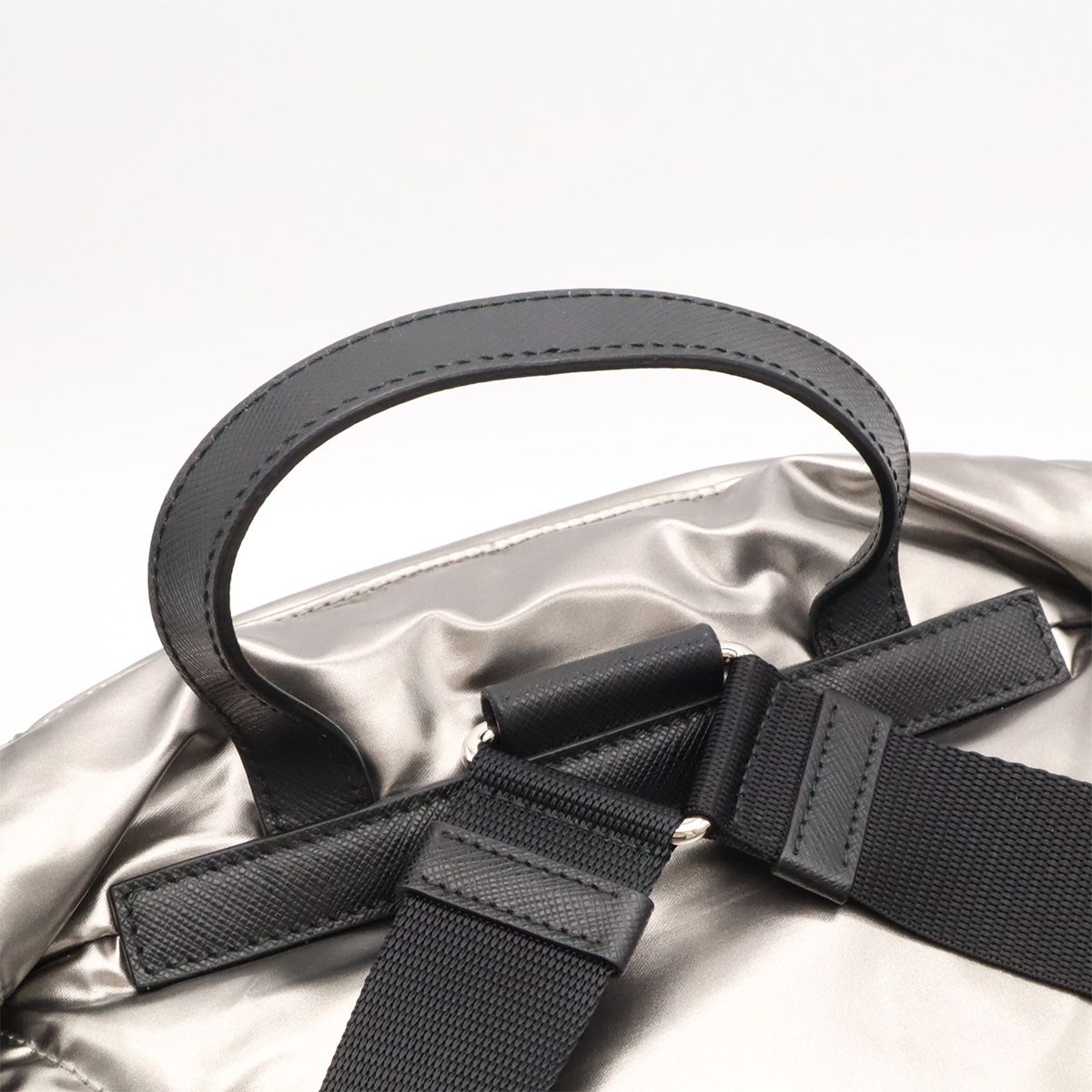Prada Triangle Logo Backpack Shoulder Bag Nylon Metallic Silver — view 4