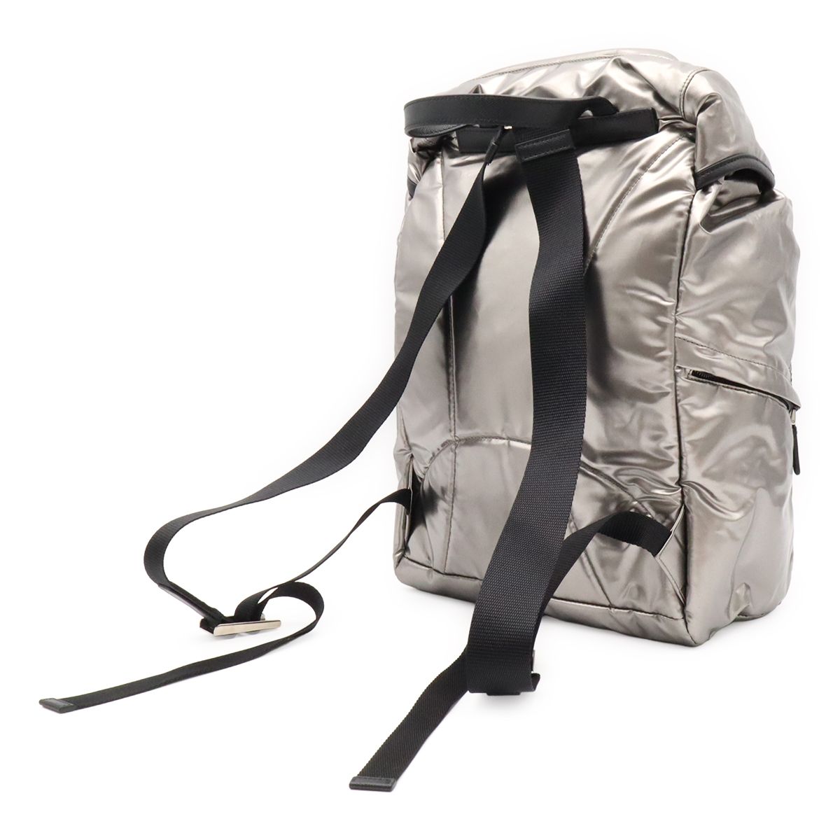 Prada Triangle Logo Backpack Shoulder Bag Nylon Metallic Silver — view 2