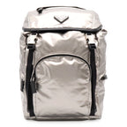Prada Triangle Logo Backpack Shoulder Bag Nylon Metallic Silver