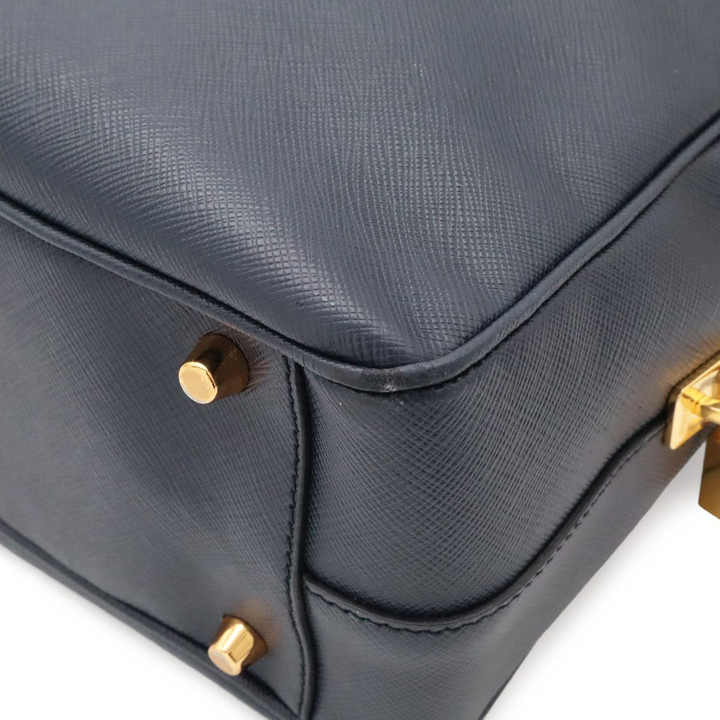 Prada Saffiano Mini Boston Bag 2-Way Crossbody Leather Navy Gold — view 3