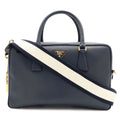 Prada Saffiano Mini Boston Bag 2-Way Crossbody Leather Navy Gold