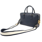 Prada Saffiano Mini Boston Bag 2-Way Crossbody Leather Navy Gold — view 2