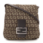 Fendi Zucchino Pattern Shoulder Bag Pochette Crossbody Canvas Leather Brown