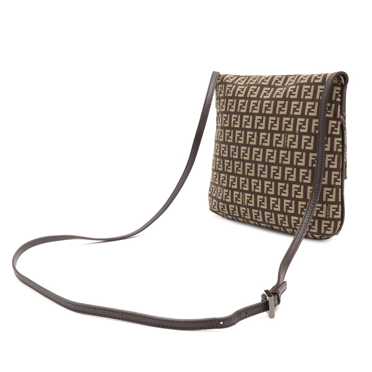 Fendi Zucchino Pattern Shoulder Bag Pochette Crossbody Canvas Leather Brown — view 2