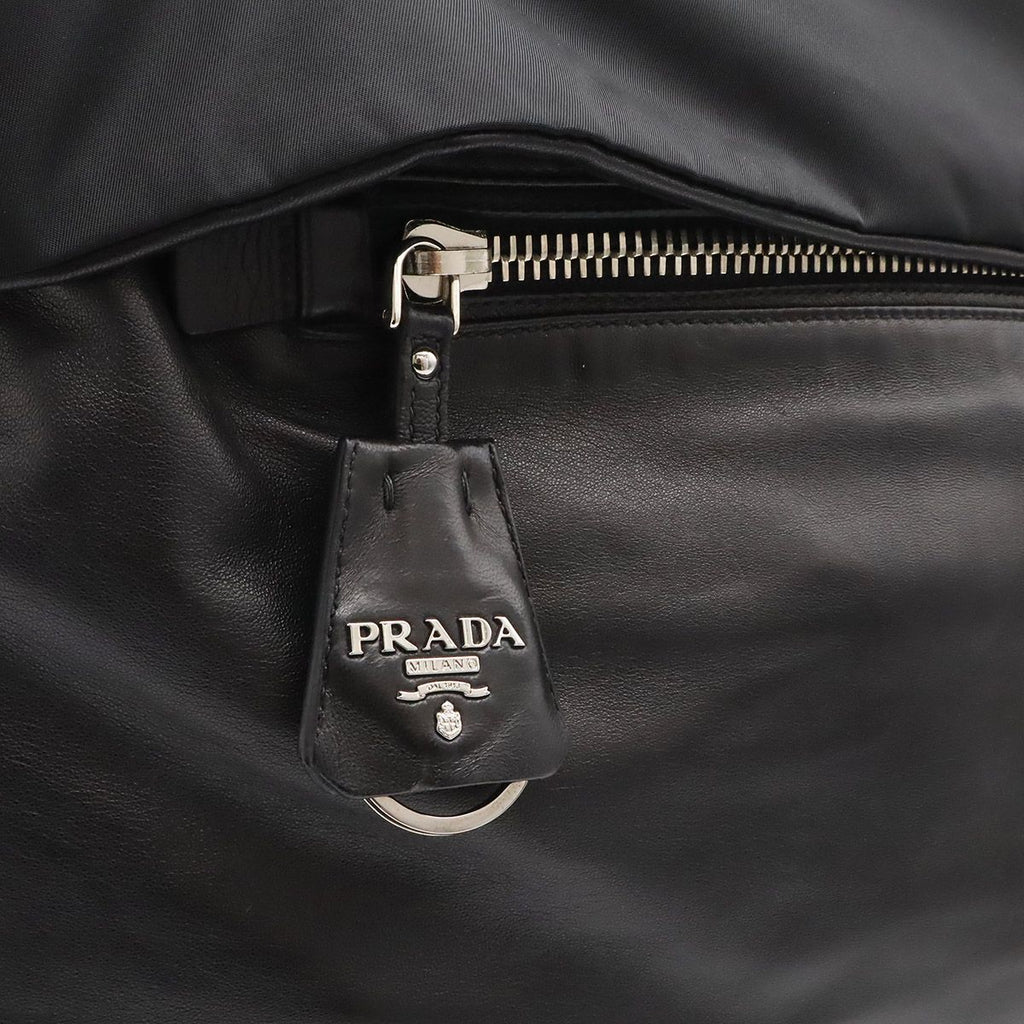 Prada Reversible Tote 2-Way Shoulder Bag Nylon Leather Nero Black Silver — view 8