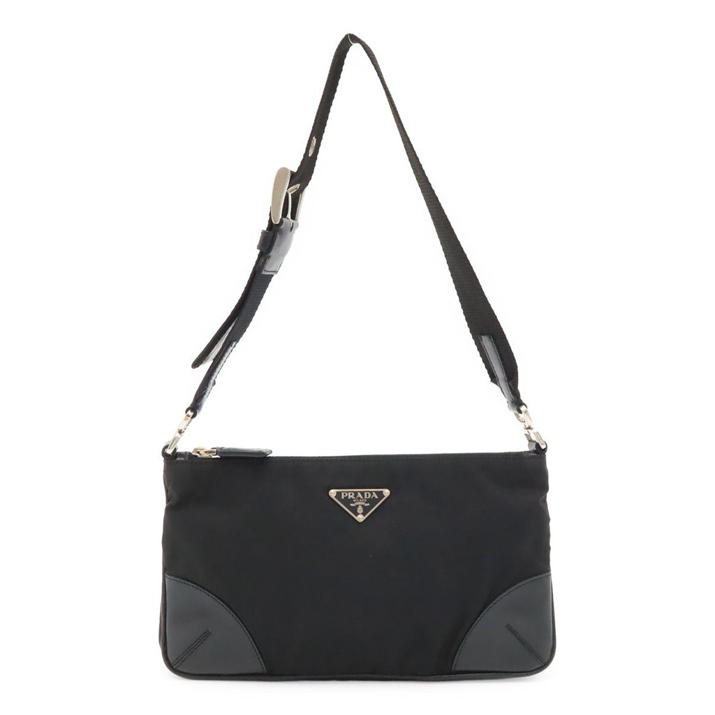 Prada Triangle Logo Tessuto Light Shoulder Bag Nylon Nero Black Silver