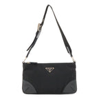 Prada Triangle Logo Tessuto Light Shoulder Bag Nylon Nero Black Silver